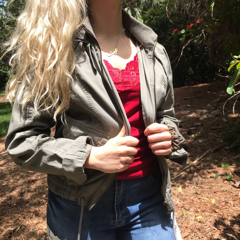 Army green bomber jacket